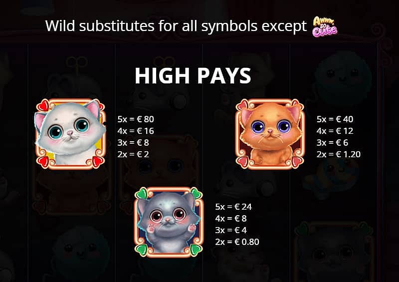 Aww, So Cute slot paytable: high pays