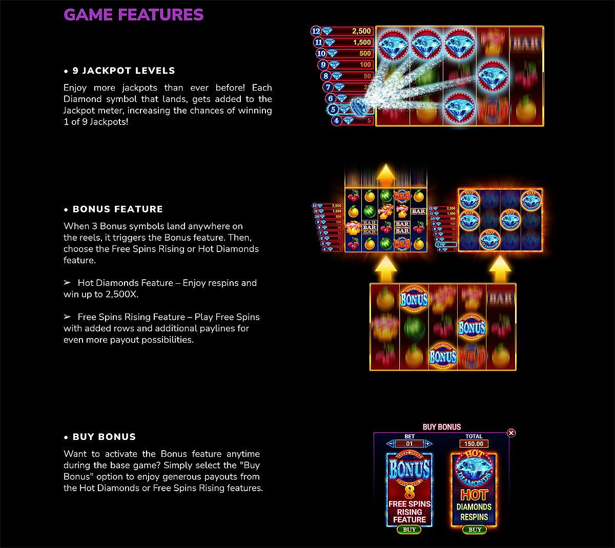 12 Super Hot Diamond Slots Game Features - UK Casino PlayFrank